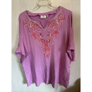 quacker factory 3X Lavender Sequin Fish Beach Long Tunic Top